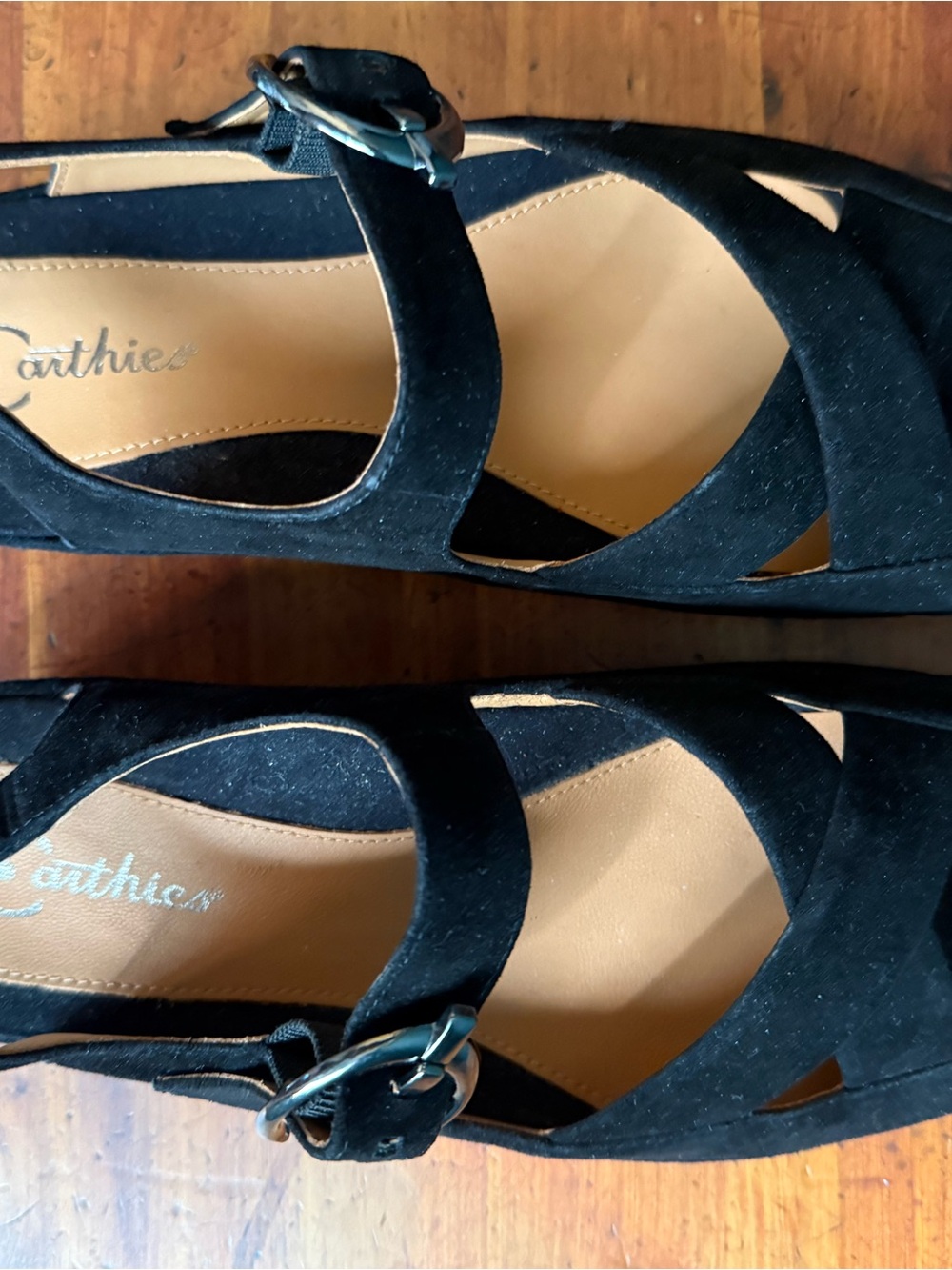 Earthies Black Suede Buckle Mary Jane Flats size 9. Worn once.